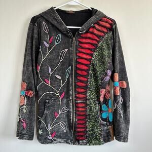 Rising International Embroidered Zip Front Hooded Jacket Long Sleeve MEDIUM